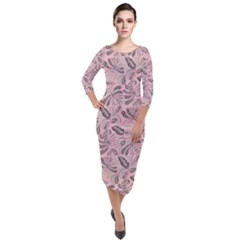 Batik-02 Quarter Sleeve Midi Velour Bodycon Dress by nateshop