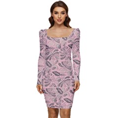 Batik-02 Women Long Sleeve Ruched Stretch Jersey Dress by nateshop