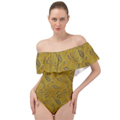 Batik-04 Off Shoulder Velour Bodysuit  by nateshop