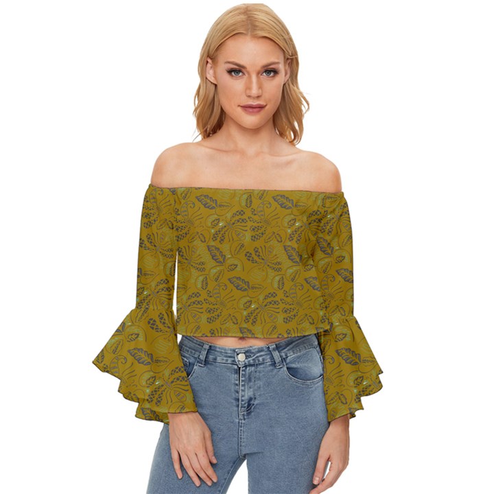 Batik-04 Off Shoulder Flutter Bell Sleeve Top