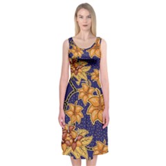 Seamless-pattern Floral Batik-vector Midi Sleeveless Dress by nateshop