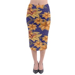 Seamless-pattern Floral Batik-vector Midi Pencil Skirt