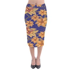 Seamless-pattern Floral Batik-vector Velvet Midi Pencil Skirt