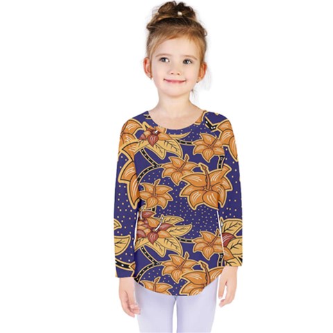 Seamless-pattern Floral Batik-vector Kids  Long Sleeve Tee by nateshop