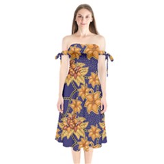 Seamless-pattern Floral Batik-vector Shoulder Tie Bardot Midi Dress by nateshop