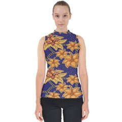 Seamless-pattern Floral Batik-vector Mock Neck Shell Top by nateshop