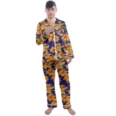 Seamless-pattern Floral Batik-vector Men s Long Sleeve Satin Pajamas Set by nateshop