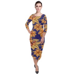 Seamless-pattern Floral Batik-vector Quarter Sleeve Midi Velour Bodycon Dress by nateshop