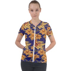 Seamless-pattern Floral Batik-vector Short Sleeve Zip Up Jacket by nateshop