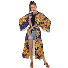 Seamless-pattern Floral Batik-vector Maxi Kimono by nateshop