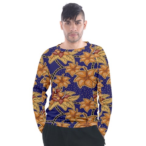 Seamless-pattern Floral Batik-vector Men s Long Sleeve Raglan Tee by nateshop