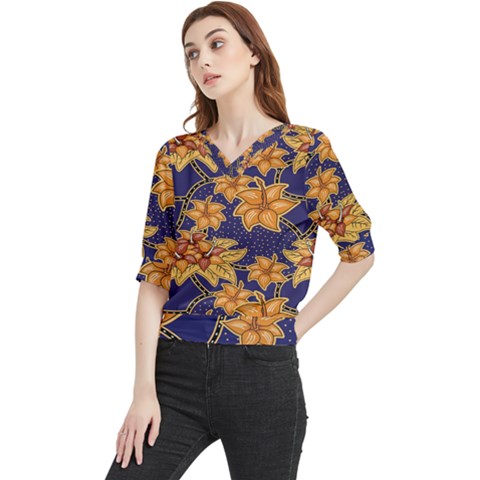 Seamless-pattern Floral Batik-vector Quarter Sleeve Blouse by nateshop