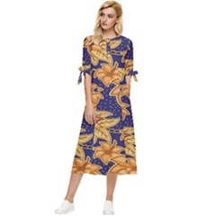 Seamless-pattern Floral Batik-vector Bow Sleeve Chiffon Midi Dress by nateshop