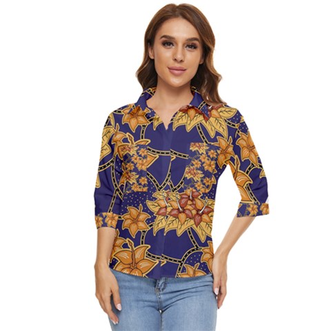 Seamless-pattern Floral Batik-vector Women s Quarter Sleeve Pocket Shirt by nateshop