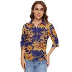 Seamless-pattern Floral Batik-vector Women s Quarter Sleeve Pocket Shirt