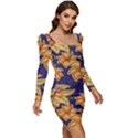 Seamless-pattern Floral Batik-vector Women Long Sleeve Ruched Stretch Jersey Dress View2