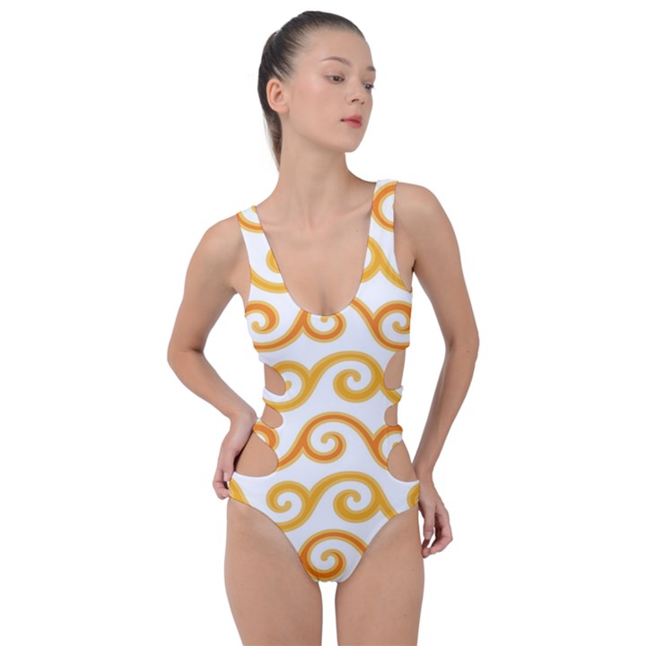 Seamless-pattern-ibatik-luxury-style-vector Side Cut Out Swimsuit