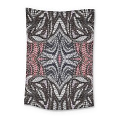 Pink Grey Repeats Symmetry Small Tapestry by kaleidomarblingart