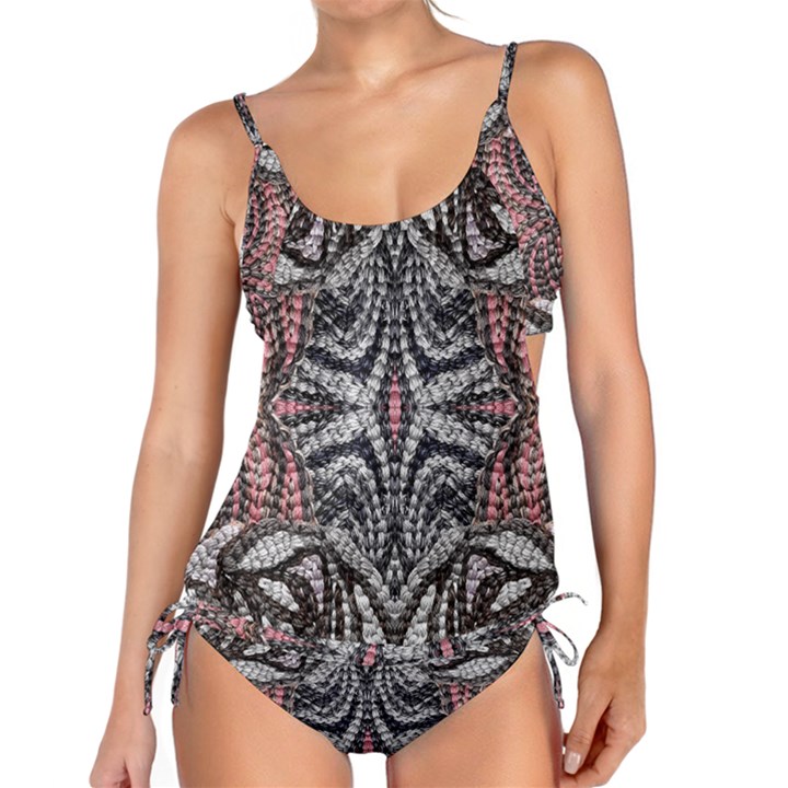 Pink Grey Repeats Symmetry Tankini Set