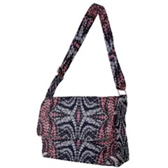 Pink Grey Repeats Symmetry Full Print Messenger Bag (l) by kaleidomarblingart