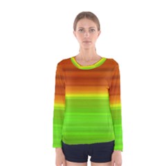 Orange And Green Blur Abstract Print Women s Long Sleeve Tee