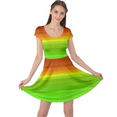 Orange And Green Blur Abstract Print Cap Sleeve Dress by dflcprintsclothing