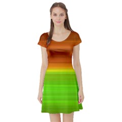 Orange And Green Blur Abstract Print Short Sleeve Skater Dress by dflcprintsclothing