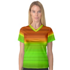 Orange And Green Blur Abstract Print V-neck Sport Mesh Tee