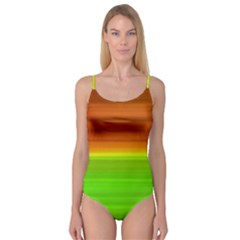 Orange And Green Blur Abstract Print Camisole Leotard  by dflcprintsclothing