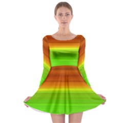 Orange And Green Blur Abstract Print Long Sleeve Skater Dress by dflcprintsclothing