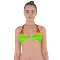 Orange And Green Blur Abstract Print Halter Neck Bikini Top by dflcprintsclothing