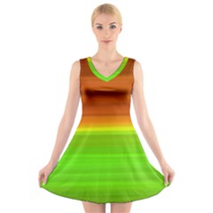 Orange And Green Blur Abstract Print V-neck Sleeveless Dress by dflcprintsclothing