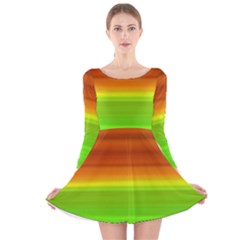 Orange And Green Blur Abstract Print Long Sleeve Velvet Skater Dress by dflcprintsclothing