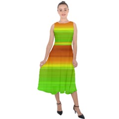 Orange And Green Blur Abstract Print Midi Tie-back Chiffon Dress by dflcprintsclothing