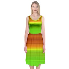 Orange And Green Blur Abstract Print Midi Sleeveless Dress by dflcprintsclothing