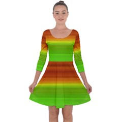 Orange And Green Blur Abstract Print Quarter Sleeve Skater Dress by dflcprintsclothing