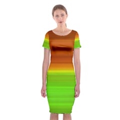 Orange And Green Blur Abstract Print Classic Short Sleeve Midi Dress by dflcprintsclothing