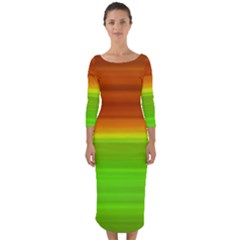 Orange And Green Blur Abstract Print Quarter Sleeve Midi Bodycon Dress by dflcprintsclothing