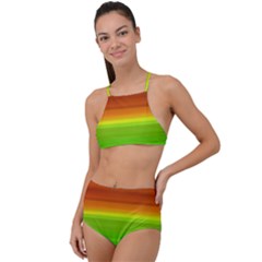 Orange And Green Blur Abstract Print High Waist Tankini Set by dflcprintsclothing