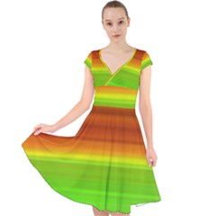 Orange And Green Blur Abstract Print Cap Sleeve Front Wrap Midi Dress by dflcprintsclothing