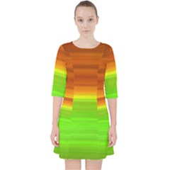 Orange And Green Blur Abstract Print Quarter Sleeve Pocket Dress by dflcprintsclothing