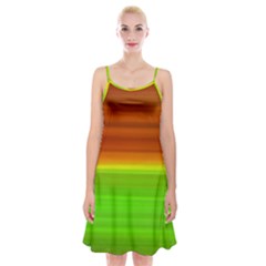 Orange And Green Blur Abstract Print Spaghetti Strap Velvet Dress by dflcprintsclothing