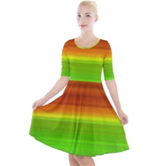 Orange And Green Blur Abstract Print Quarter Sleeve A-line Dress by dflcprintsclothing