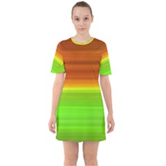 Orange And Green Blur Abstract Print Sixties Short Sleeve Mini Dress by dflcprintsclothing