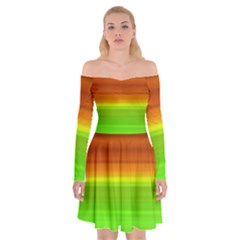 Orange And Green Blur Abstract Print Off Shoulder Skater Dress by dflcprintsclothing