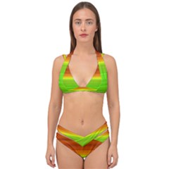 Orange And Green Blur Abstract Print Double Strap Halter Bikini Set by dflcprintsclothing