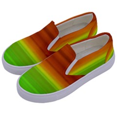 Orange And Green Blur Abstract Print Kids  Canvas Slip Ons