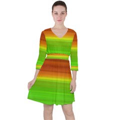 Orange And Green Blur Abstract Print Quarter Sleeve Ruffle Waist Dress by dflcprintsclothing