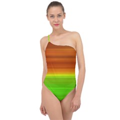 Orange And Green Blur Abstract Print Classic One Shoulder Swimsuit by dflcprintsclothing