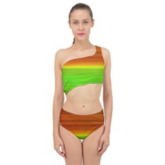 Orange And Green Blur Abstract Print Spliced Up Two Piece Swimsuit by dflcprintsclothing